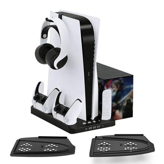 Gaming For PS5 Slim Pro Docking and Cooling Station Charger Headset Holder With RGB Light-Black