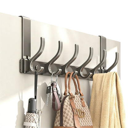 Over The Door Hooks Sturdy Door Hanger with 6 Hooks for Bathroom Bedroom-Grey