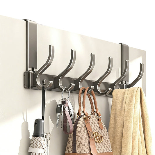 Over The Door Hooks Sturdy Door Hanger with 6 Hooks for Bathroom Bedroom-Grey