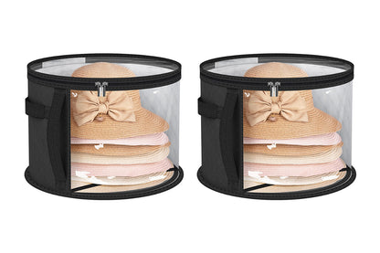 2Pcs Oversized Hat Storage Bag Wide Brims Hat Case for Women Closet-Black