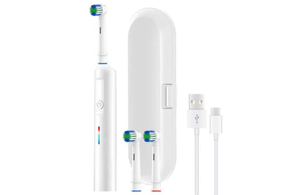 Rotating Electric Toothbrush 3Modes with Travel Case and 2 Brush Heads-White