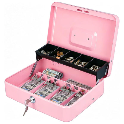 Locking Cash Box with Lock Money Box with Cash Tray