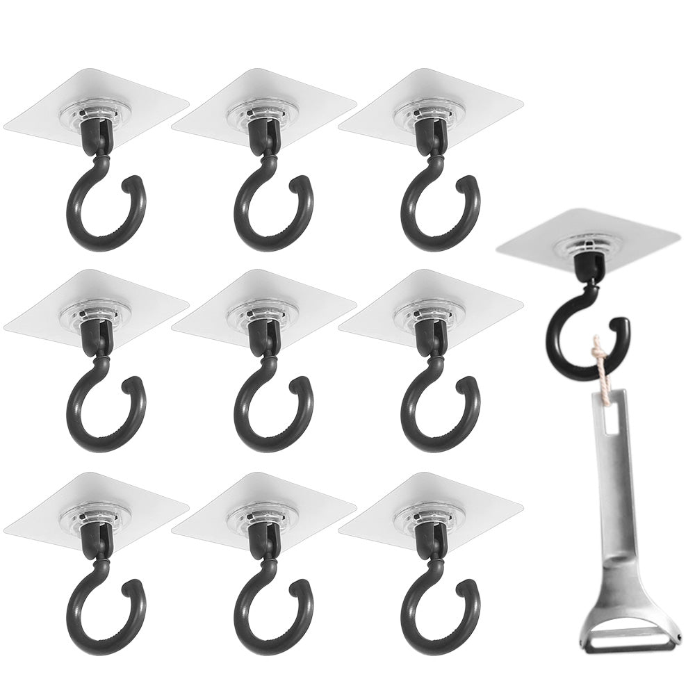 10 Pcs No Drill Ceiling Hooks-Black