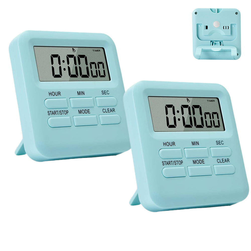 2Pcs Digital Kitchen Timer Easy Attached LCD Countdown Clock with Alarm Stand Blue
