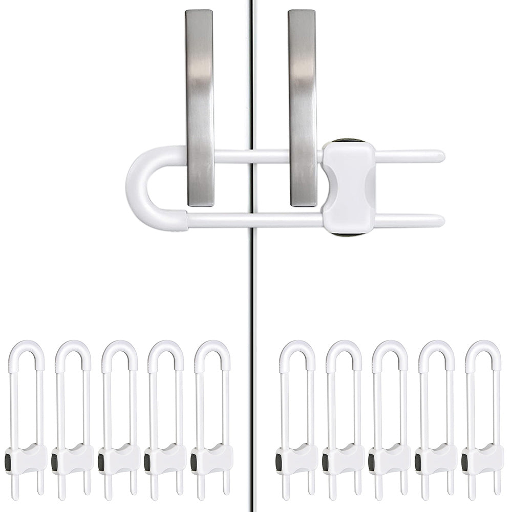 10Pcs Cabinet Locks U-Shaped Drawers Locks for Knob Handle on Door Cupboard -White