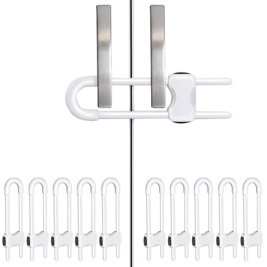 10Pcs Cabinet Locks U-Shaped Drawers Locks for Knob Handle on Door Cupboard -White