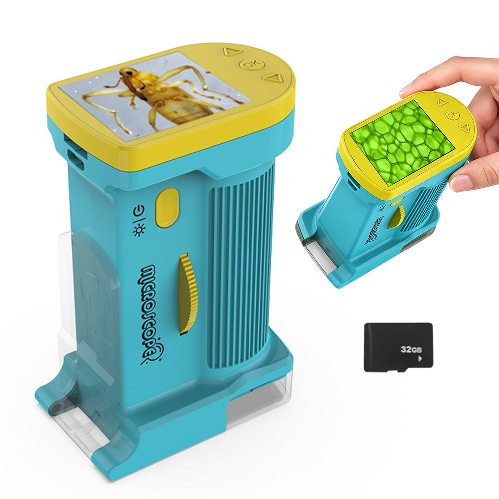 Portable Microscope with 1000X Magnification HD Screen Educational Toy-Blue