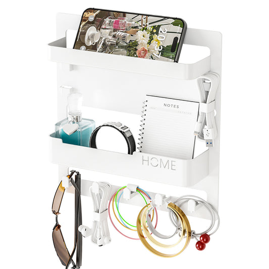 Bedside Shelf Accessories Organizer Wall Mount Self Stick On Cool Stuff for Bedroom Storage and Organization-White