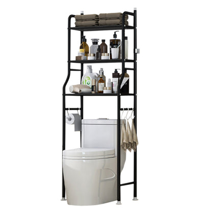3 Tier Shelf Over Toilet Storage Rack With Paper Holder And Hooks-Black