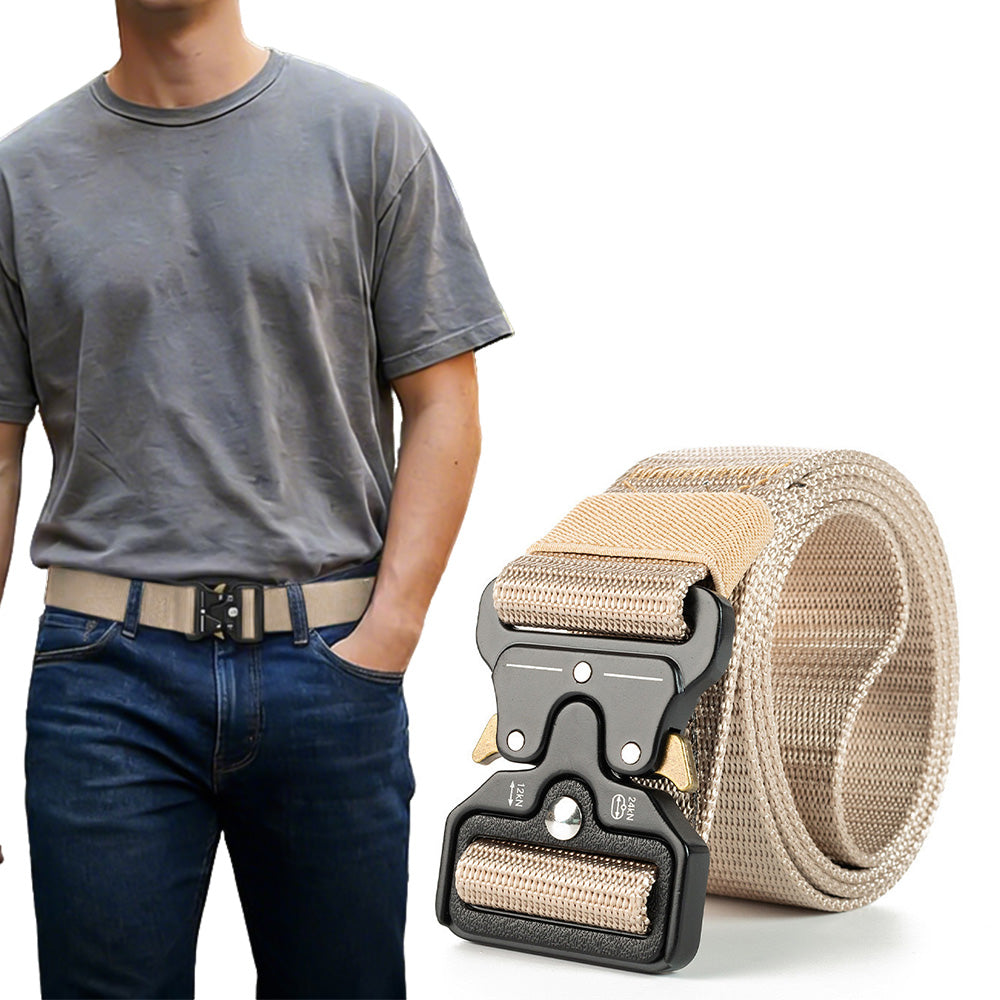 Nylon Tactical Belt Quick-Release for Outdoor Work Daily-Khaki