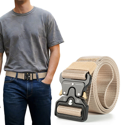 Nylon Tactical Belt Quick-Release for Outdoor Work Daily-Khaki