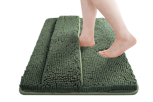Two Layers Bath Mat 40x60cm Thick Soft Absorbent Chenille Bath Rug Mat-Green