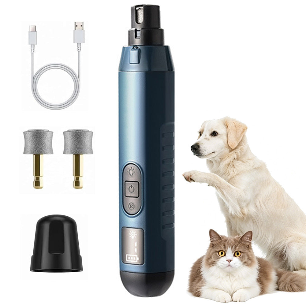 Electric Pet Nail Grinder for Dogs Cats with 5 Speeds LED Light Super Quiet-Blue