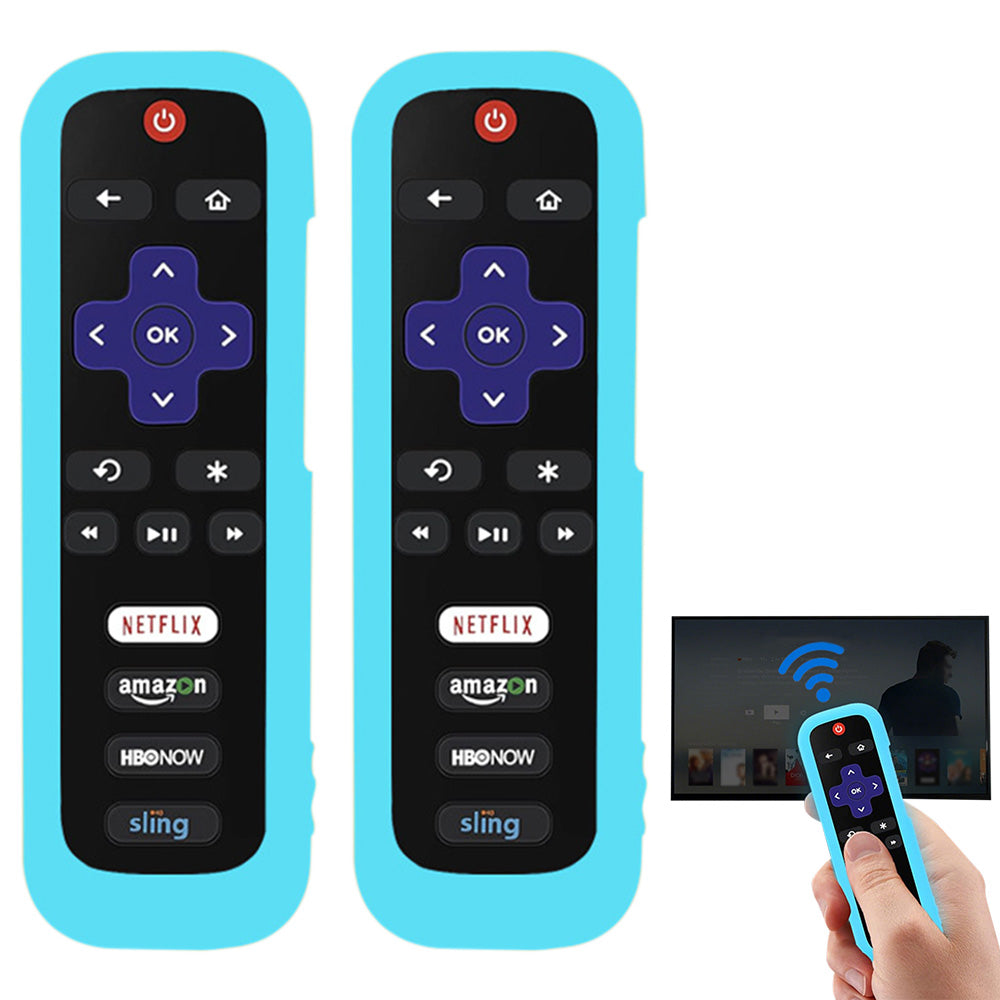 2 Pack Glow in The Dark Silicone Case Cover for Roku TV Remote -Blue