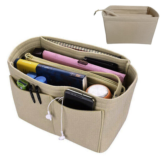 Thick Felt Tote Bag Organizer Insert with Multiple Pockets -Beige