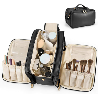 Large Capacity Travel Makeup Bag Portable Cosmetic Organizer Storage Toiletry Bags-Black