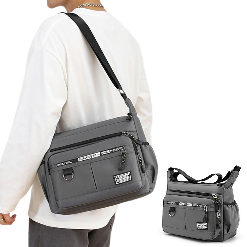 Multi-Pocket Men's Crossbody Shoulder Bag for Outdoor Travel and Commuting -Grey