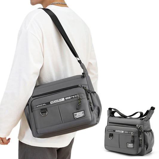 Multi-Pocket Men's Crossbody Shoulder Bag for Outdoor Travel and Commuting -Grey