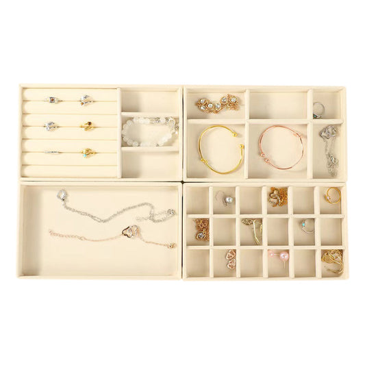 4pcs Stackable Jewelry Organizer Boxes Set for Earrings Rings Necklaces Bracelets-Beige