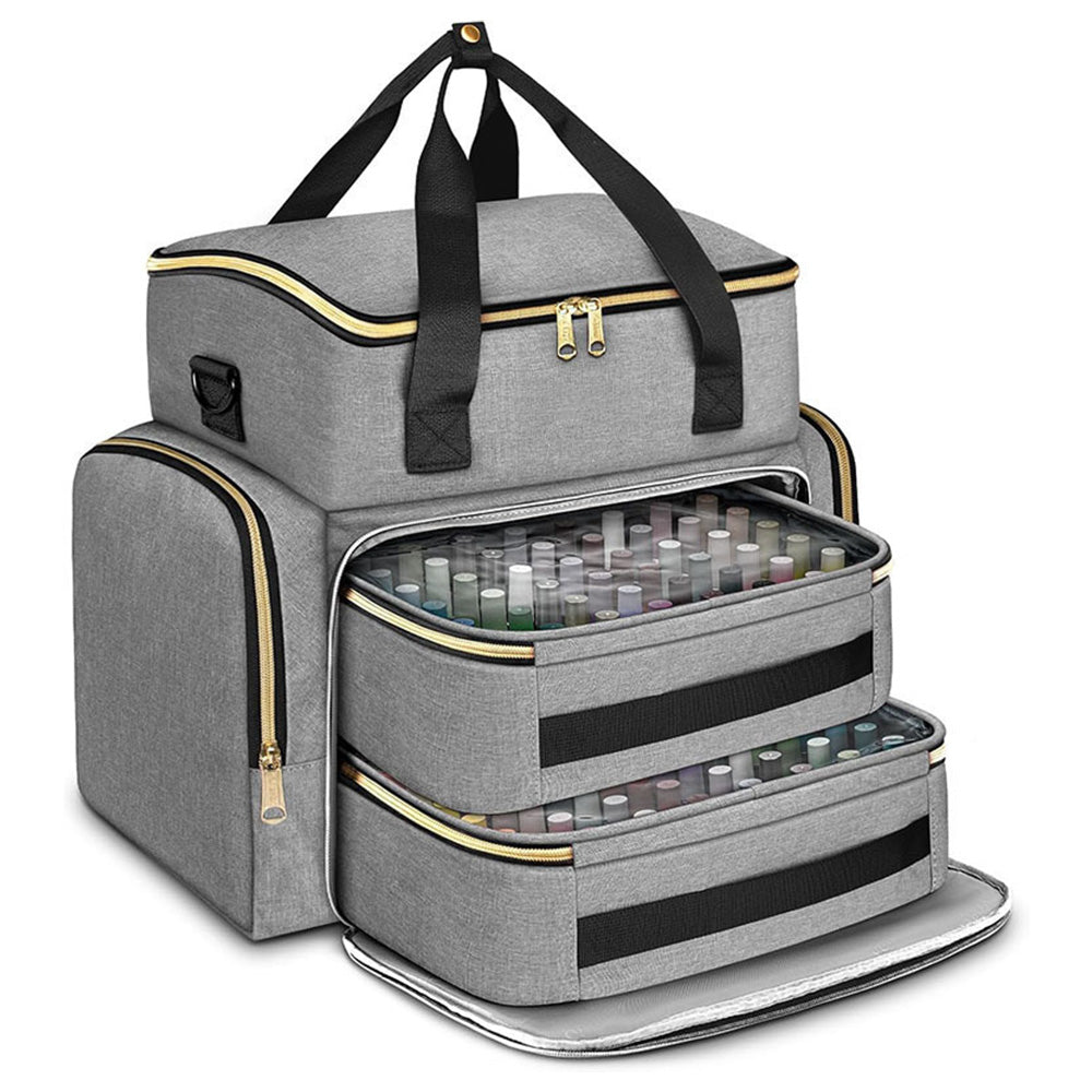 Double Layer Portable Nail Polish Organizer Bag with Removable Pouches-Grey