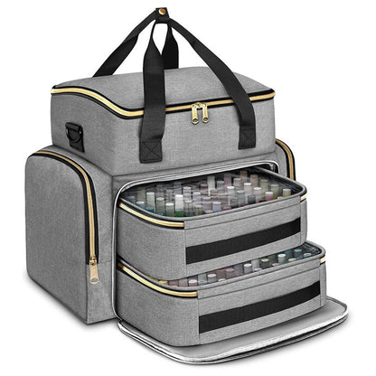 Double Layer Portable Nail Polish Organizer Bag with Removable Pouches-Grey