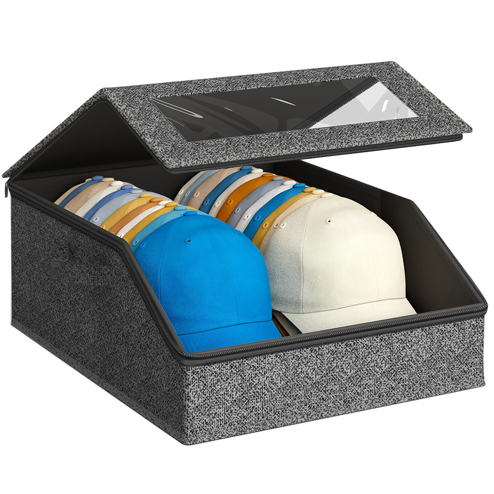Large Capacity Hat Organizer Box Holds 30 Hats for Baseball Cap -Dark Grey
