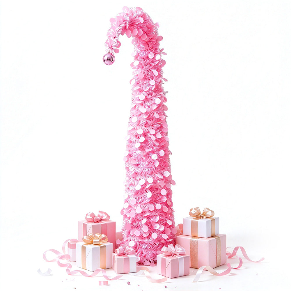 150cm Bendable Christmas Tree Curved Top Tinsel Xmas Tree Christmas Decor Pink