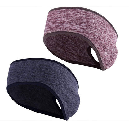 2Pcs Fleece Ear Warmer Headband with Ponytail Hole Running Headband Thermal Ear Muffs Style 1