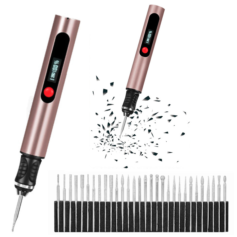 Electric Engraving Pen with 30 Bits 3-Speed Adjust Engraving Pen for Metal Wood Glass-Pink