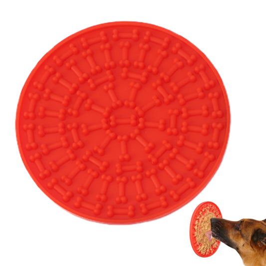 Dog Lick Pad Bath Washing Buddy Suction Grooming Pad Helper Slow Feeder Mat-Red