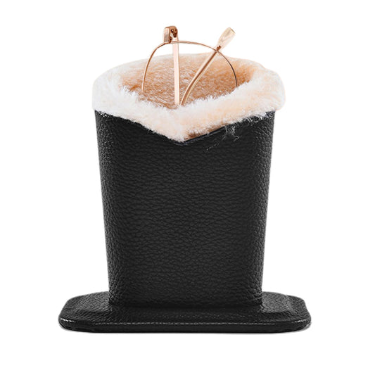 Soft Plush Lined Eyeglasses Desk Holder PU Leather Glasses Display Stand With Base-Black