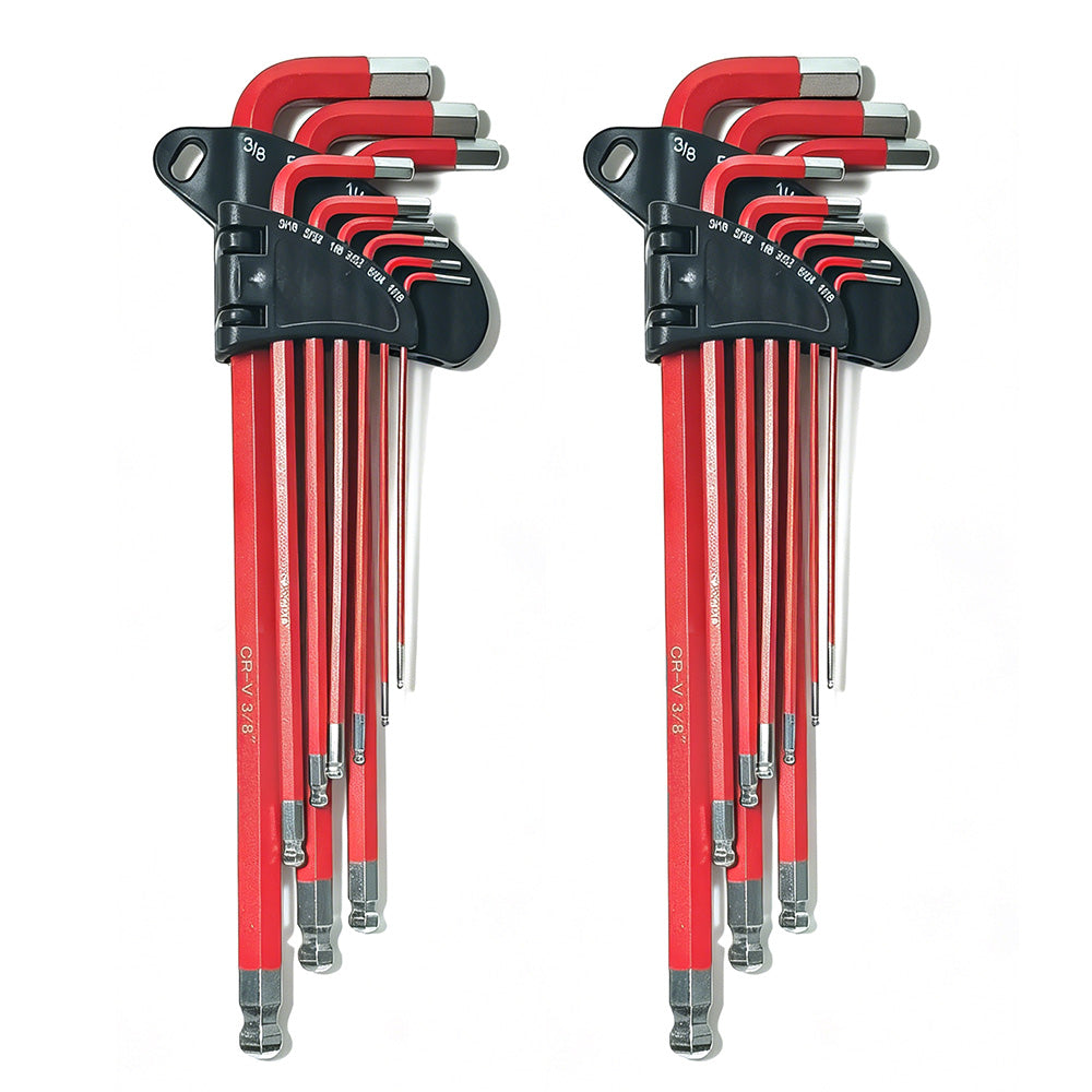 18Pcs Long Arm Ball End Hex Key with CRV Steel for Car Motorcycle Repair-Red