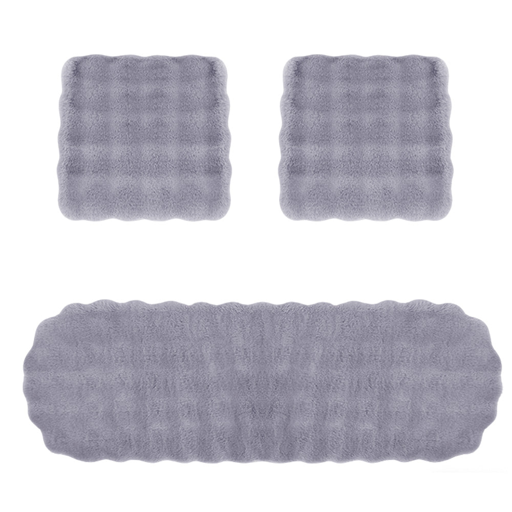 3Pcs Faux Fur Plush Car Seat Cushion Set Non Slip Seat Protector for Winter-Grey