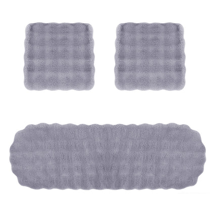 3Pcs Faux Fur Plush Car Seat Cushion Set Non Slip Seat Protector for Winter-Grey