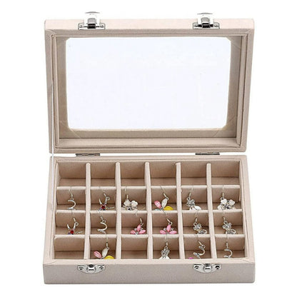 Organizer Case Box Holder Storage Jewelry Earring Ring Velvet Display Travel Portable-Beige