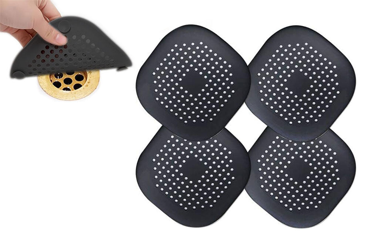 4Pcs Kitchen Drain Hair Catcher Bath Stopper Sink Strainer Filter Shower Cover-Black