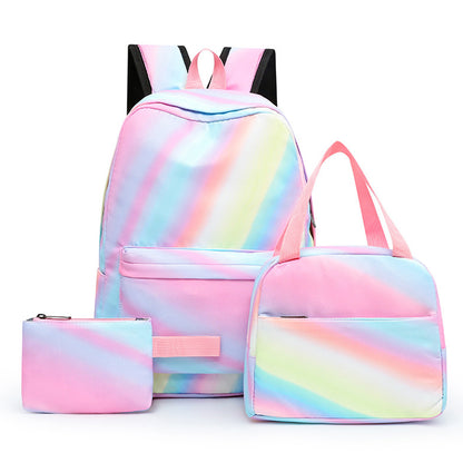 3PCS Girls Gradient Color Backpack School Backpack Lunch Bag Pencil Case-Mixed