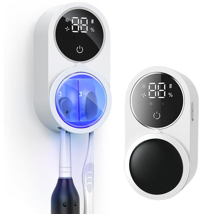 2Pcs Wall Mounted Toothbrush Holder and Cleaner with Smart Light Cleaning and Fan Drying