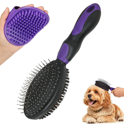 2PCS Pet Grooming Tools Pet Bath Brush Deshedding Dog Brush Suitable For Dogs Cats and Horses-Green