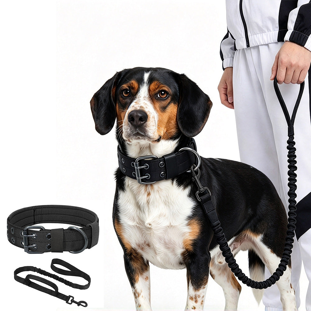 Tactical Dog Collar Leash Set Large Dogs Collar with Dual Handle Lead Black XL