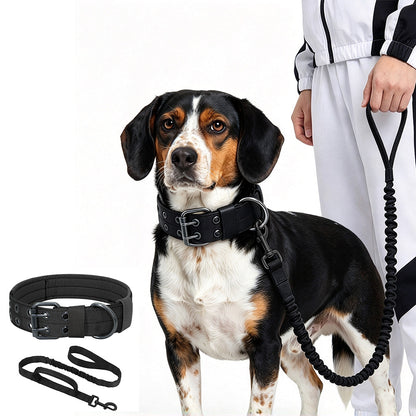 Tactical Dog Collar Leash Set Large Dogs Collar with Dual Handle Lead Black XL