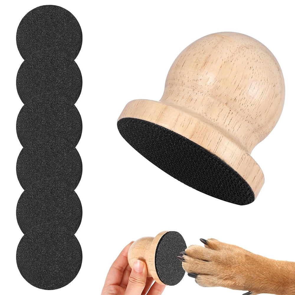 Pet Nail File Board with 6 Sheets Replacement Sandpaper for Cats Dogs-Wood Color