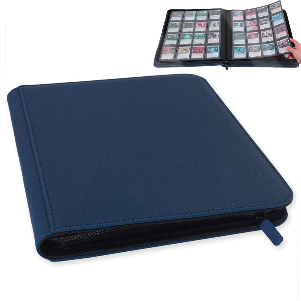 16 Pocket Card Binder 1024 Capacity PVC Free Hard Shell Waterproof Zipper-Dark Blue