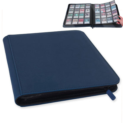 16 Pocket Card Binder 1024 Capacity PVC Free Hard Shell Waterproof Zipper-Dark Blue