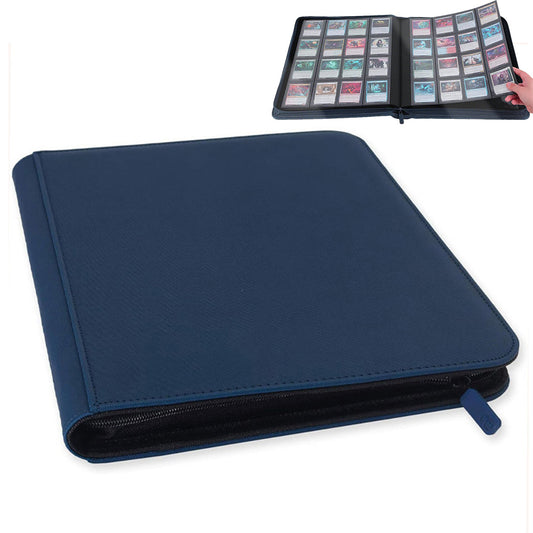 16 Pocket Card Binder 1024 Capacity PVC Free Hard Shell Waterproof Zipper-Dark Blue