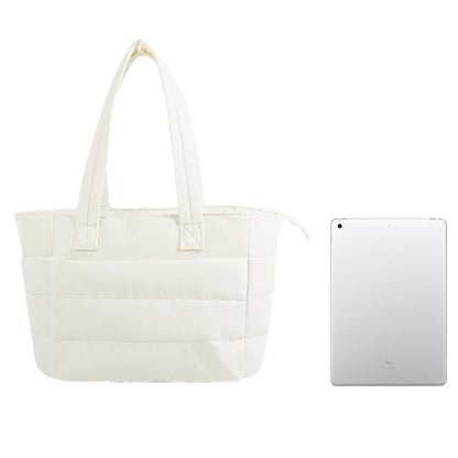 Puffer Tote Bag Quilted Puffy Handbag Lightweight Satchel Bag Beige