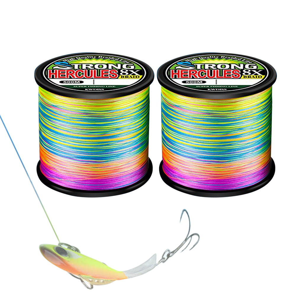 2Pcs 500m Multicolor PE Braided Fishing Line 8 Strands Braid Fishing Line