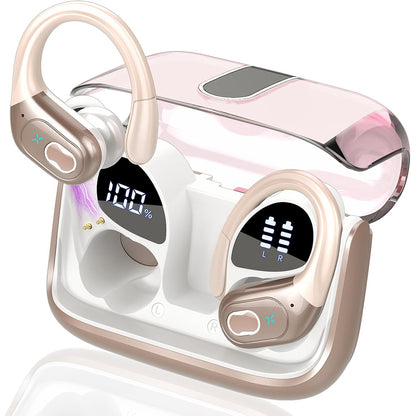 Wireless Bluetooth 5.4 Headphone Over Ear Bud IPX5 Waterproof Earphone for Sport Running-Rose Gold