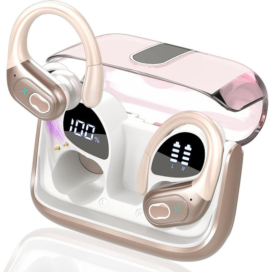 Wireless Bluetooth 5.4 Headphone Over Ear Bud IPX5 Waterproof Earphone for Sport Running-Rose Gold