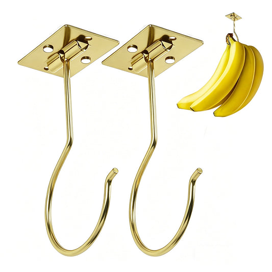 Self Adhesive Foldable Banana Hook for Under Cabinet Metal Holder for Kitchen-Gold